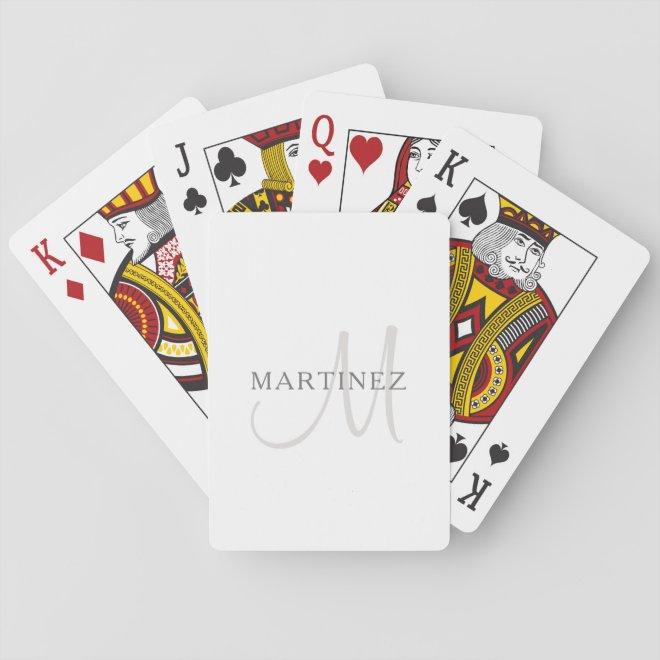 Elegant Name Monogram | White & Grey Playing Cards