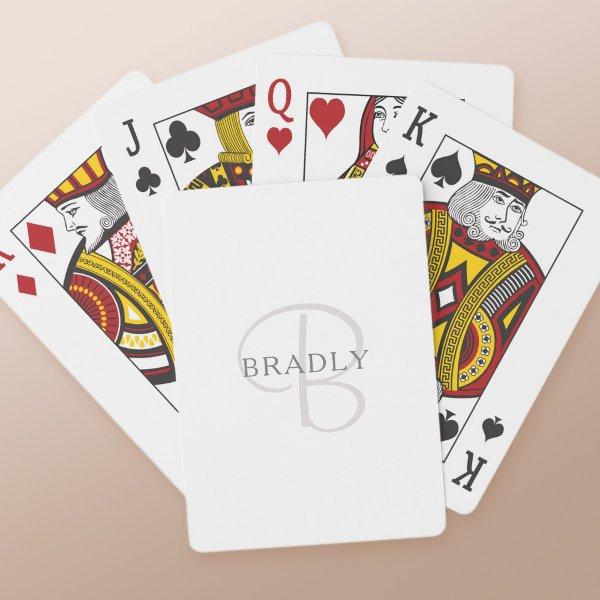 Elegant Name Monogram | White & Grey Poker Cards