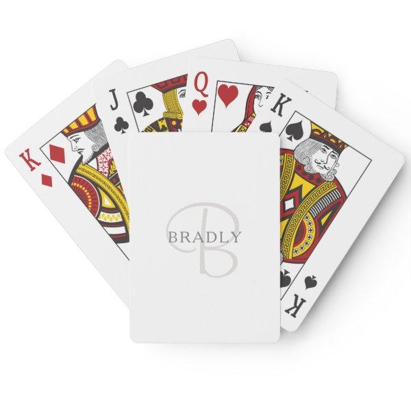 Elegant Name Monogram | White & Grey Poker Cards