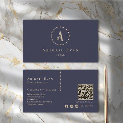 Elegant Navy Blue and Gold Glitter Monogram