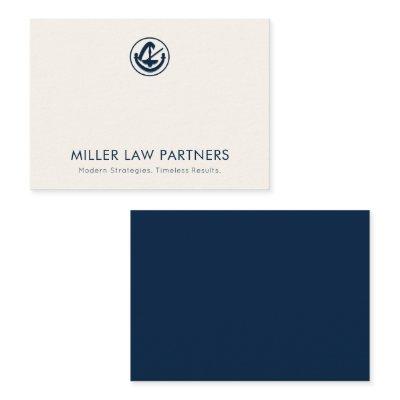 Elegant Navy Blue and Ivory Legal Logo Note Card