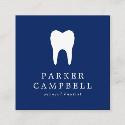 Elegant navy blue and white tooth dentist dental square