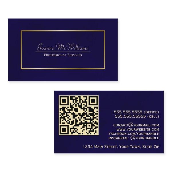 Elegant Navy Blue & Gold Professional QR Code