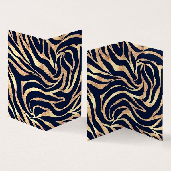 Elegant Navy Blue Gold Zebra Print