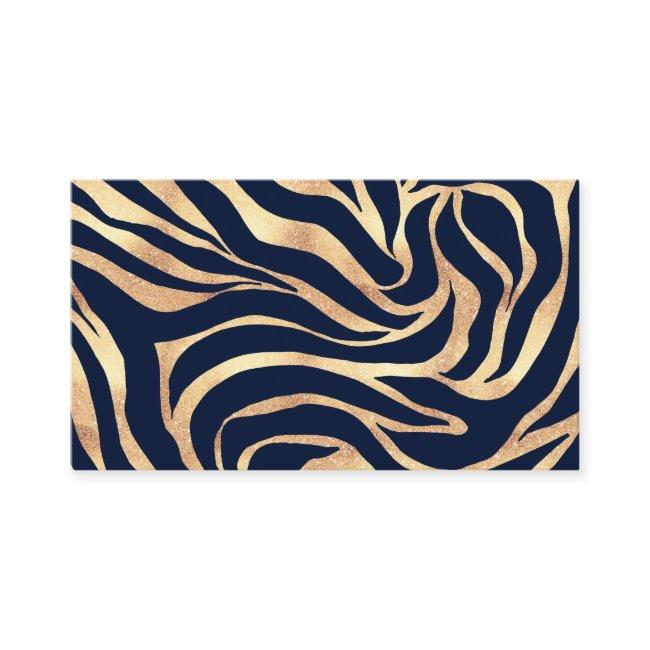 Elegant Navy Blue Gold Zebra Print
