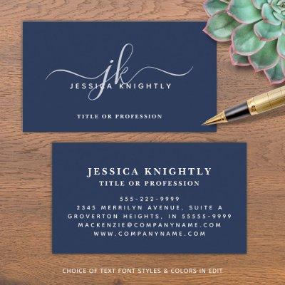 Elegant Navy Blue Monogram Script Initials