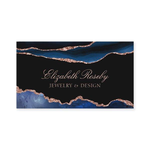 Elegant Navy Blue Rose Gold Agate Geode