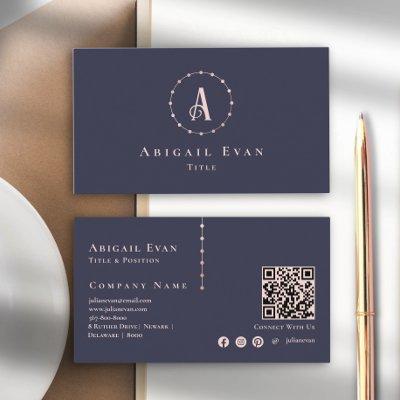 Elegant Navy Blue Rose Gold Glitter Monogram