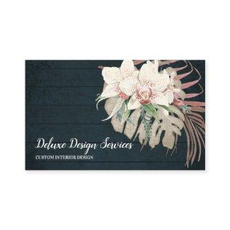 Elegant Navy Blue White Floral Orchid Greenery