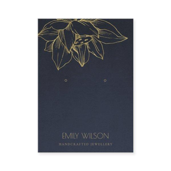 ELEGANT NAVY GOLD LOTUS SIMPLE EARRING DISPLAY