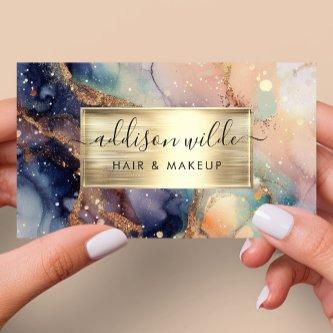 Elegant Navy Peach And Gold Watercolor Marble