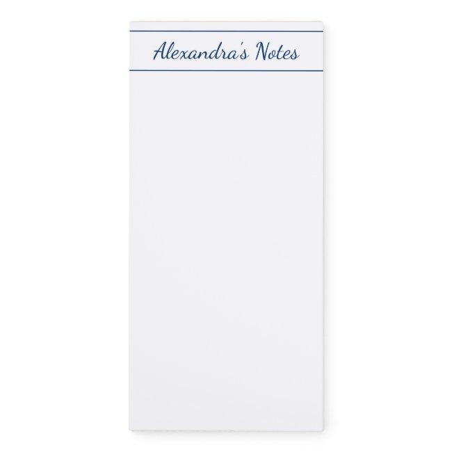 Elegant Navy Script Personalized Border Magnetic Magnetic Notepad