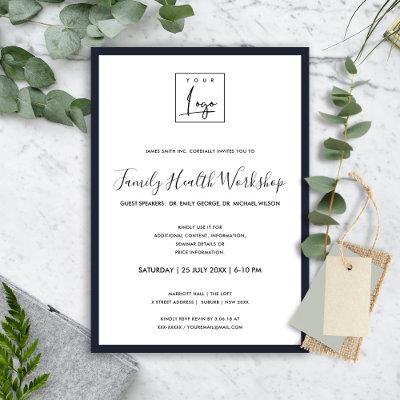 ELEGANT NAVY WHITE YOUR LOGO WORKSHOP EVENT DINNER INVITATION