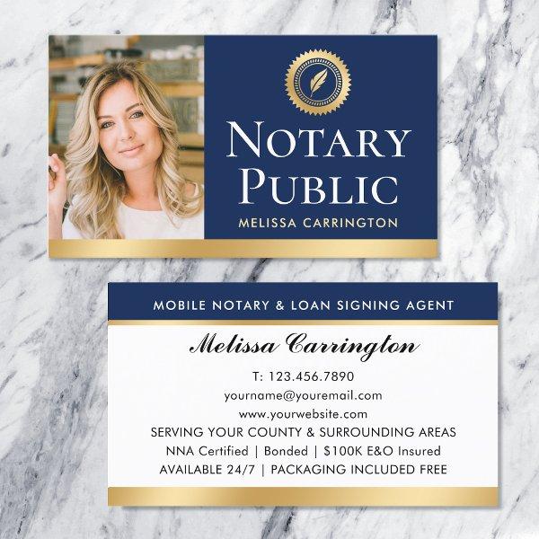 Elegant Notary Public Photo Gold Navy Blue