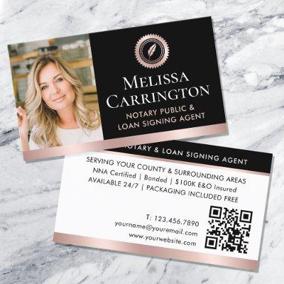 Elegant Notary Public Photo QR Rose Gold Black