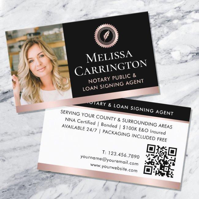Elegant Notary Public Photo QR Rose Gold Black