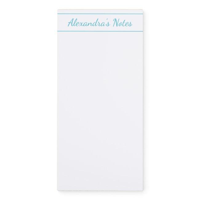 Elegant Ocean Blue Script Personalized Border Magnetic Notepad