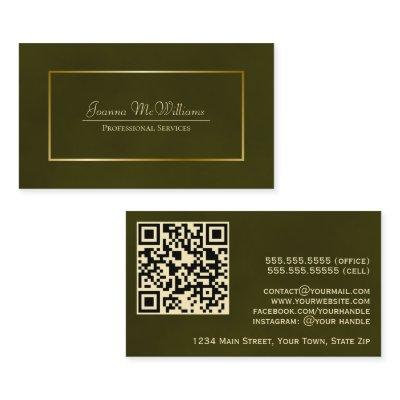 Elegant Olive Green & Gold Professional QR Code