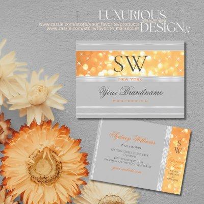 Elegant Orange Glitter Monogram Gray Silver Border