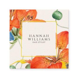 Elegant Orange Modern Chic Watercolor Floral  Square