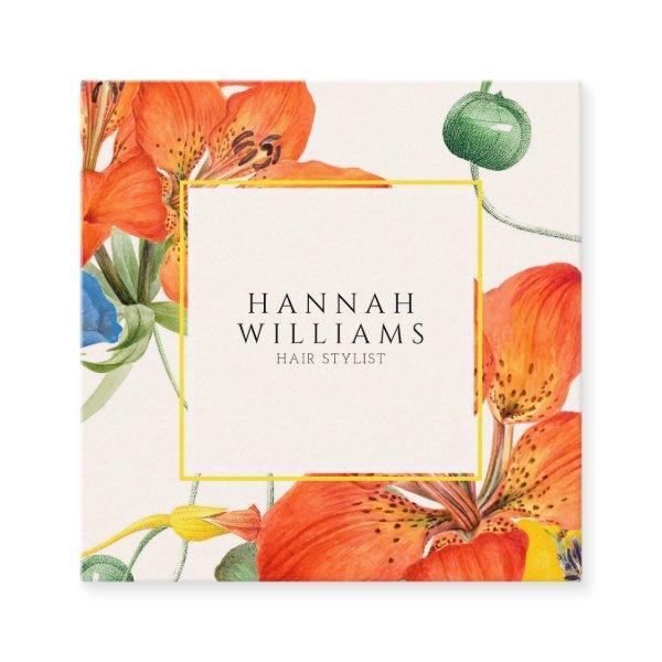 Elegant Orange Modern Chic Watercolor Floral  Square