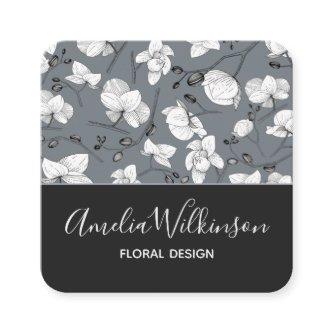 Elegant orchid black & white floral delicate grey square