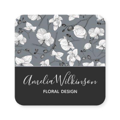 Elegant orchid black & white floral delicate grey square