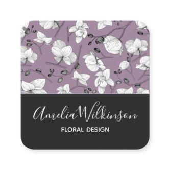 Elegant orchid black & white floral delicate lilac square