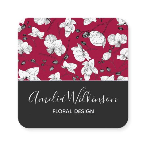 Elegant orchid black white floral modern burgundi square
