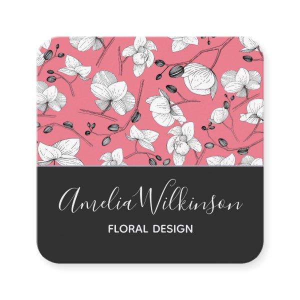 Elegant orchid black white floral modern pink square