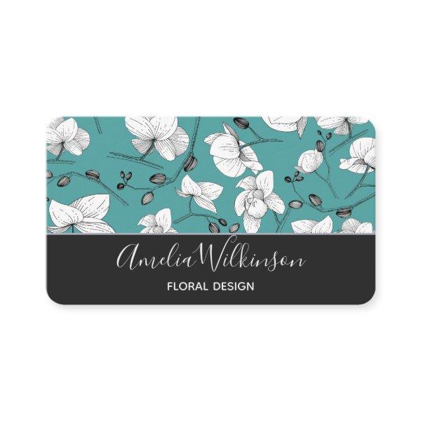 Elegant orchids black & white floral delicate teal
