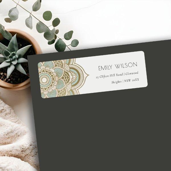 Elegant Ornate Gold Foil Teal Mandala Address Label