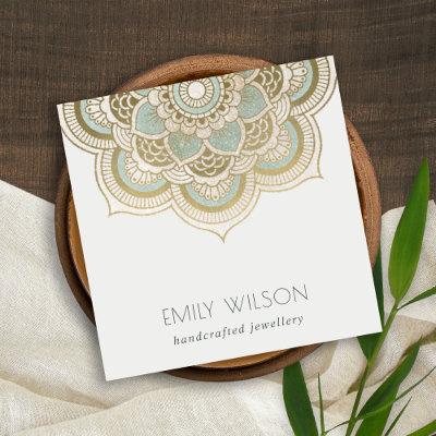 Elegant Ornate Gold Foil Teal Turquoise Mandala Square