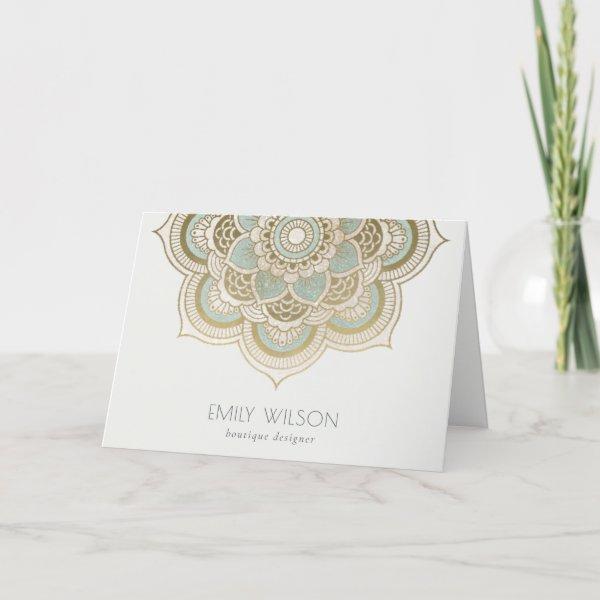 Elegant Ornate Gold Foil Teal Turquoise Mandala Thank You Card