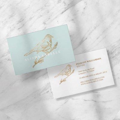 Elegant Pale Teal & Gold Perched Bird