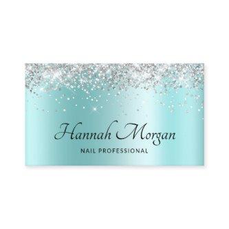 Elegant Pale Turquoise Ombre Silver Glitter