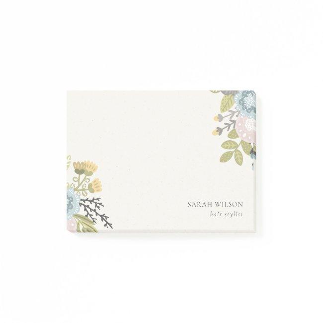 Elegant Pastel Boho Blush Blue Green Leafy Floral Post-it Notes
