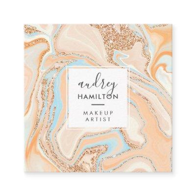 Elegant peach blue marble rose gold glitter makeup square