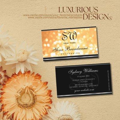 Elegant Peach Glitter Monogram Black Silver Border