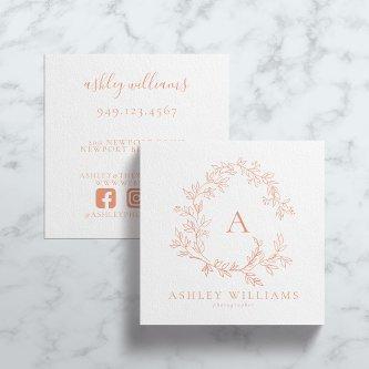 Elegant Peach Monogram Floral Crest Professional Square