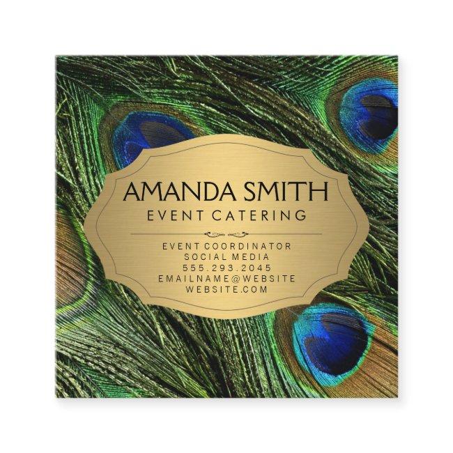Elegant Peacock Feathers Faux Metallic Gold Square