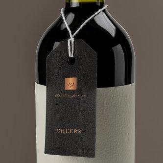Elegant personalized script cheers wine bottle  gift tags