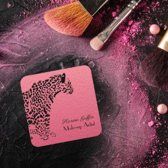 Elegant Pink and Black Jaguar Make-Up Square