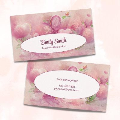 Elegant Pink and Gold Floral Mom Playdate Calling Card