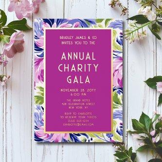 Elegant Pink Blue Floral Charity Event Gala Party Foil Invitation