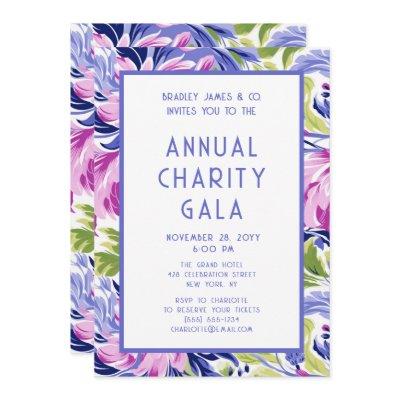 Elegant Pink Blue Floral Charity Event Gala Party Invitation