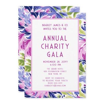 Elegant Pink Blue Floral Charity Event Gala Party Invitation