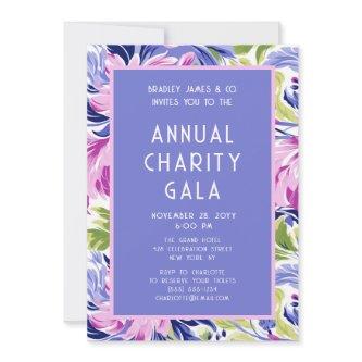 Elegant Pink Blue Floral Charity Event Gala Party Invitation