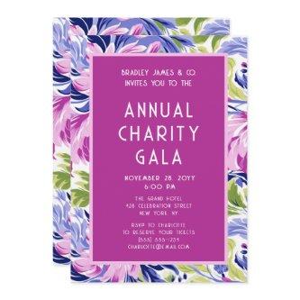 Elegant Pink Blue Floral Charity Event Gala Party Invitation