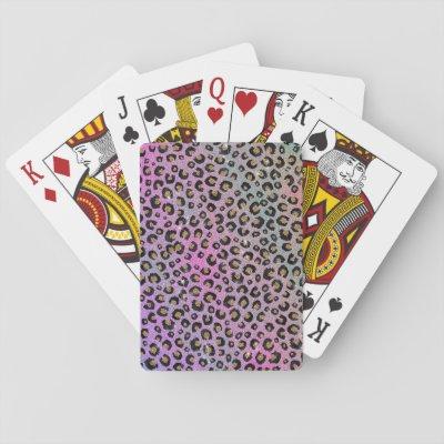 Elegant Pink Blue Gold Glitter Black Leopard Print Playing Cards